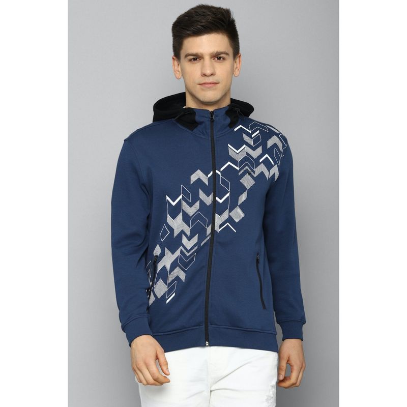 Allen Solly Men Blue Hooded Neck Full Sleeves Casual Sweatshirt (XL)