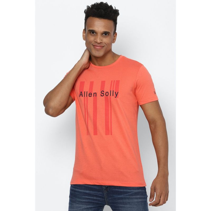 Allen Solly Men Orange Graphic Print Crew Neck T-Shirt (S)