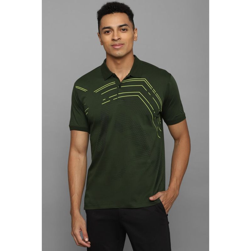 Allen Solly Men Green Graphic Print Collar Neck Graphic Polo T-Shirt (M)