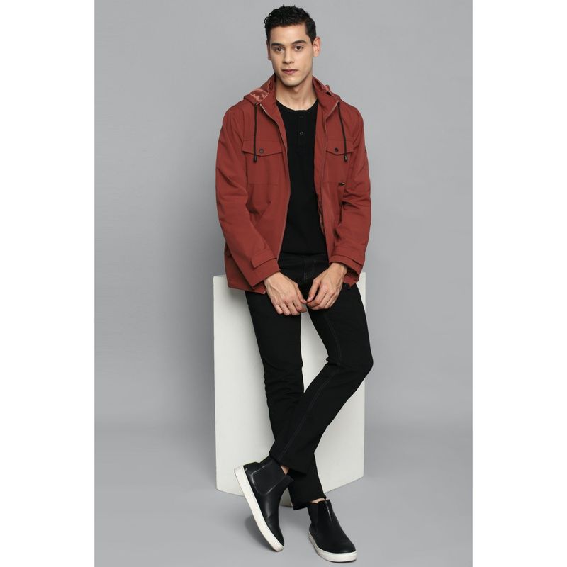 Allen Solly Men Maroon Solid Full Sleeves Casual Jacket (M)