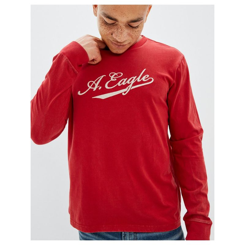American Eagle Mens Red Super Soft Long-Sleeve Graphic T-Shirt (L)