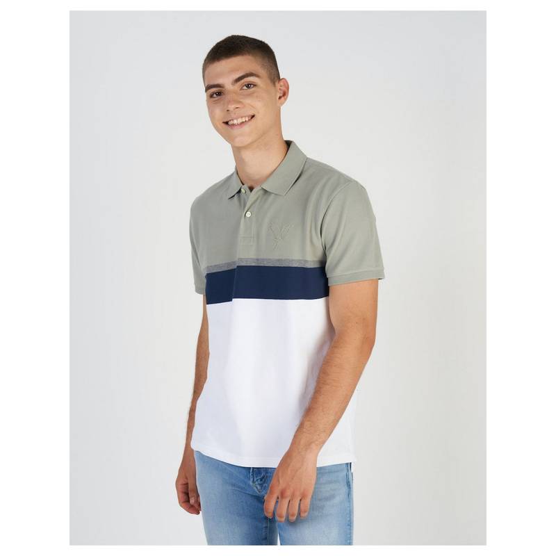 Buy American Eagle Men Olive Colorblock Icon Polo T-Shirt Online