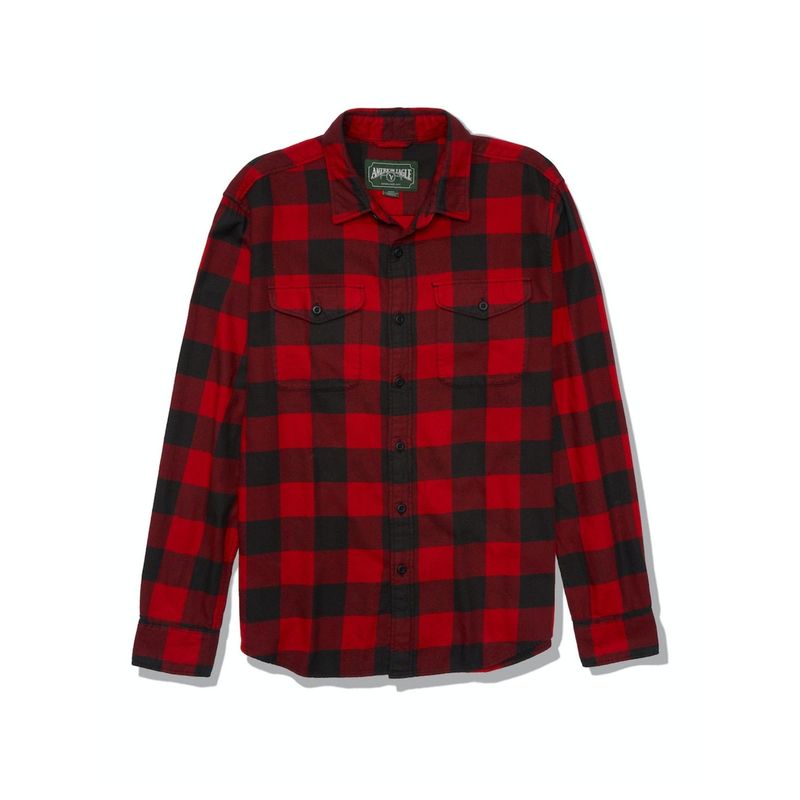 American Eagle Men Red Super Soft Plaid Flannel Shirt (M)