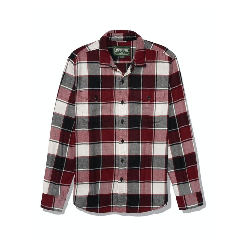 American Eagle Men Maroon Super Soft Plaid Flannel Shirt (L)