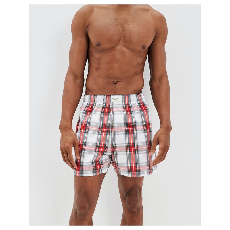 American Eagle Men White Plaid Stretch Boxer Shorts (L)