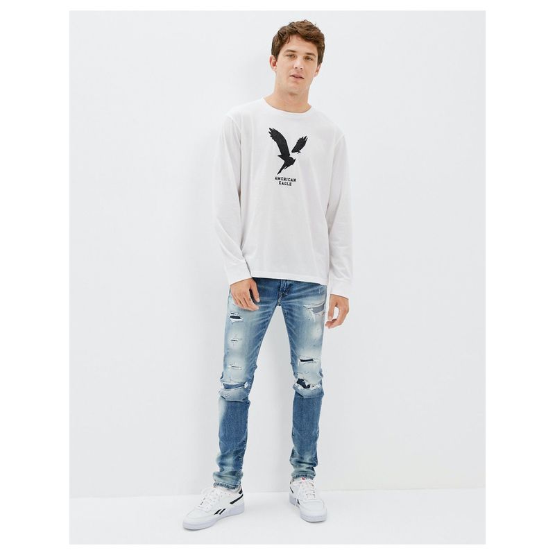 American Eagle Men Blue Airflex 360 Ripped Skinny Jean (31)