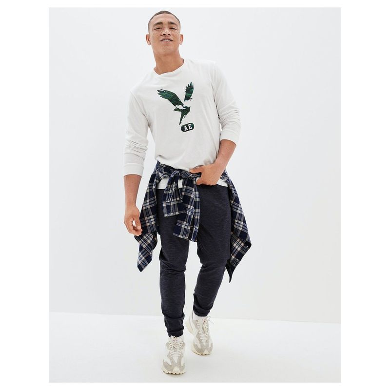 American Eagle Men White Super Soft Long Sleeve Graphic T-Shirt (XL)
