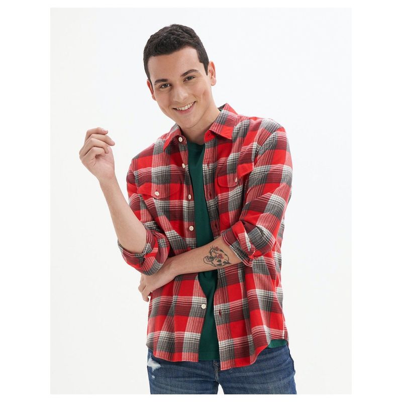 American Eagle Men Red Super Soft Flannel Shirt (M)