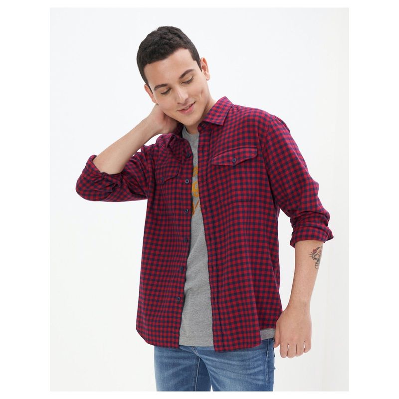 American Eagle Men Burgundy Super Soft Flannel Shirt (S)
