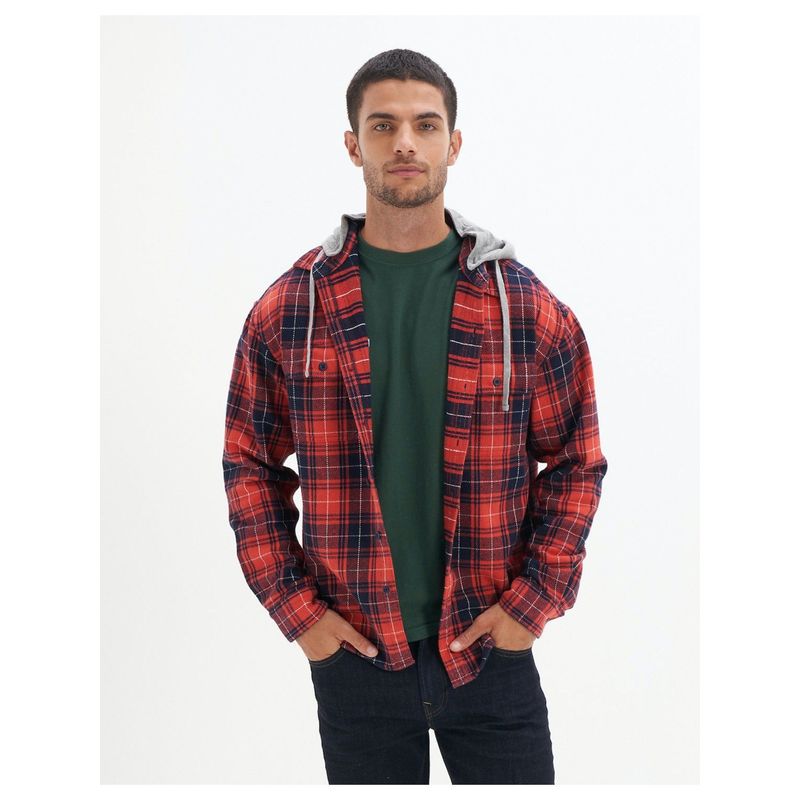 American Eagle Men Red Super Soft Hooded Flannel Shirt (M)