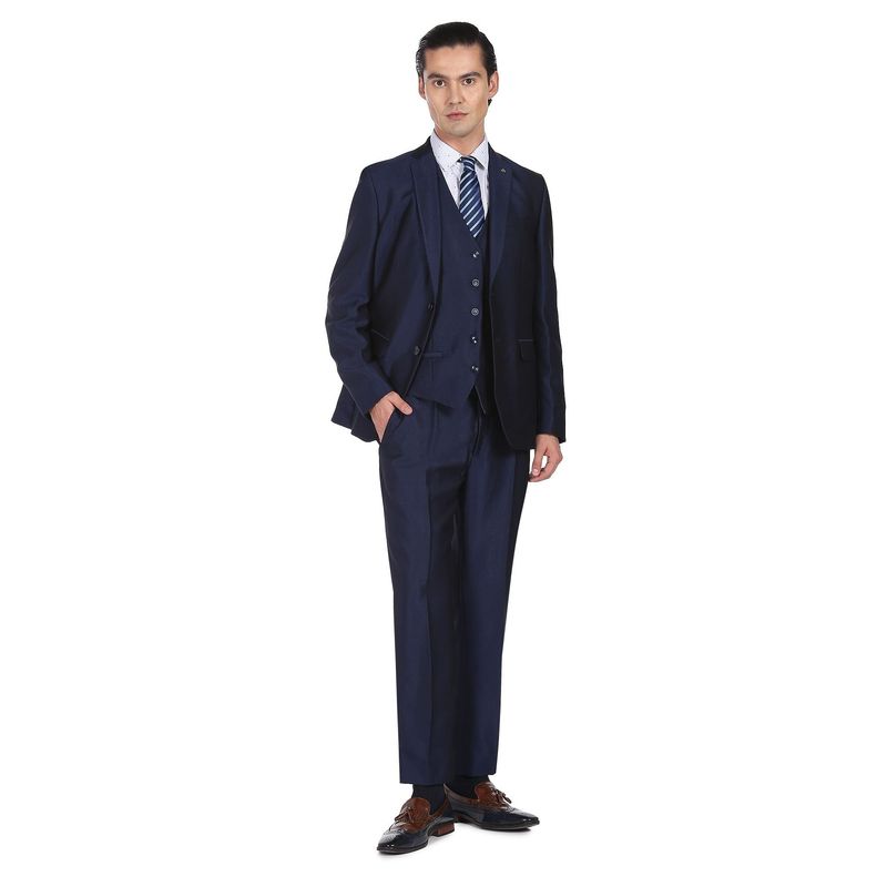 Arrow Men Navy Tailored Regular Fit Patterned Three Piece Suit