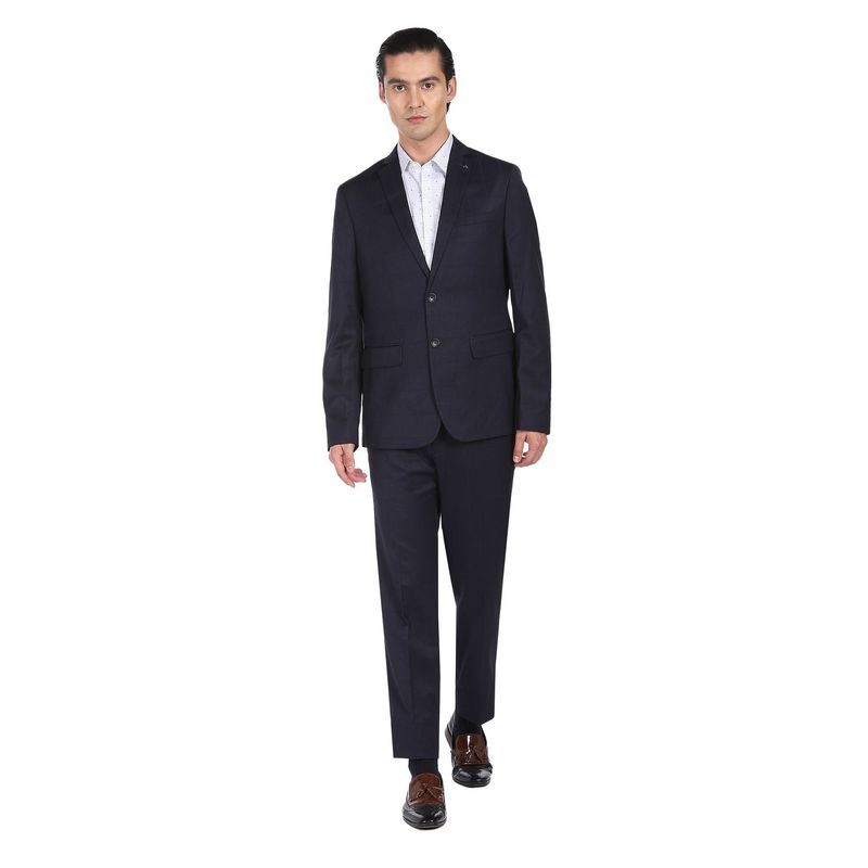 Arrow Men Navy Tailored Regular Fit Windowpane Check Two Piece Suit