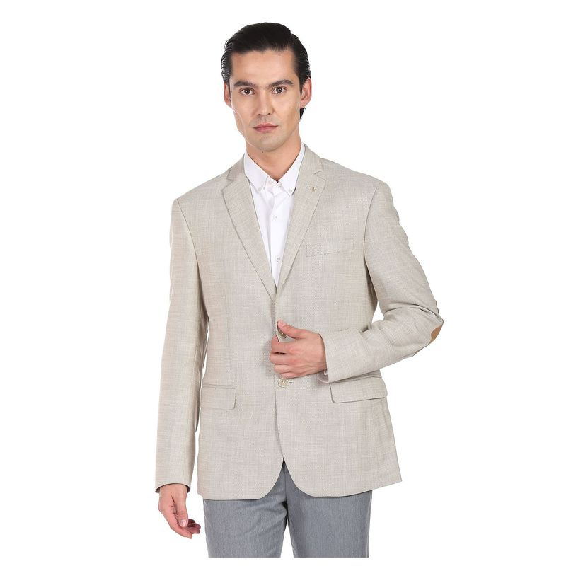 Arrow Men Beige Slim Fit Single Breasted Heathered Blazer