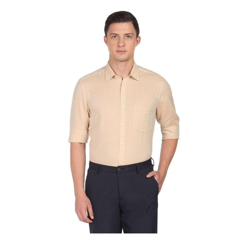 Arrow Men Beige Liberty Classic Fit Solid Formal Shirt