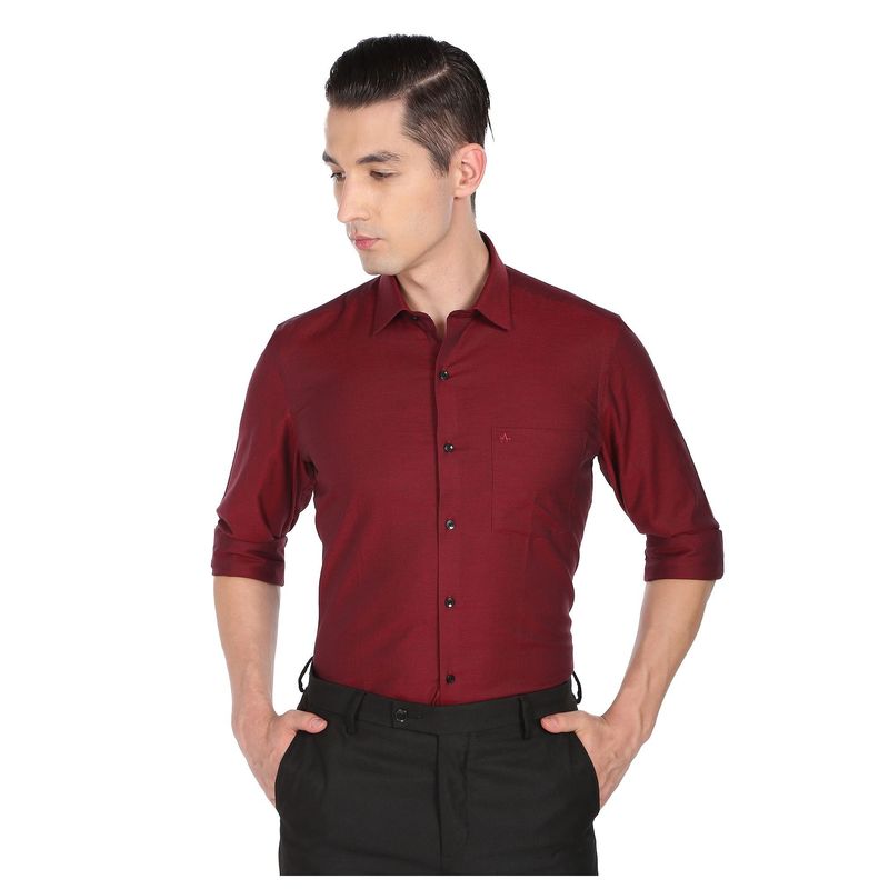 Arrow Men Red Dobby Weave Solid Formal Shirt (39)