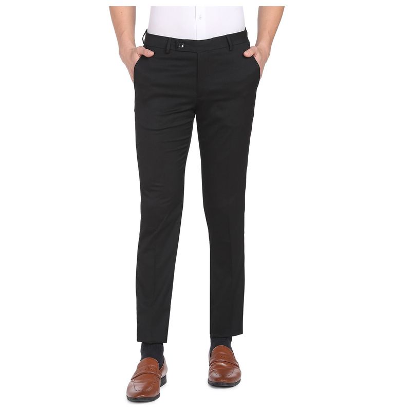 Arrow Men Black Hudson Slim Fit Dobby Weave Formal Trouser (30)