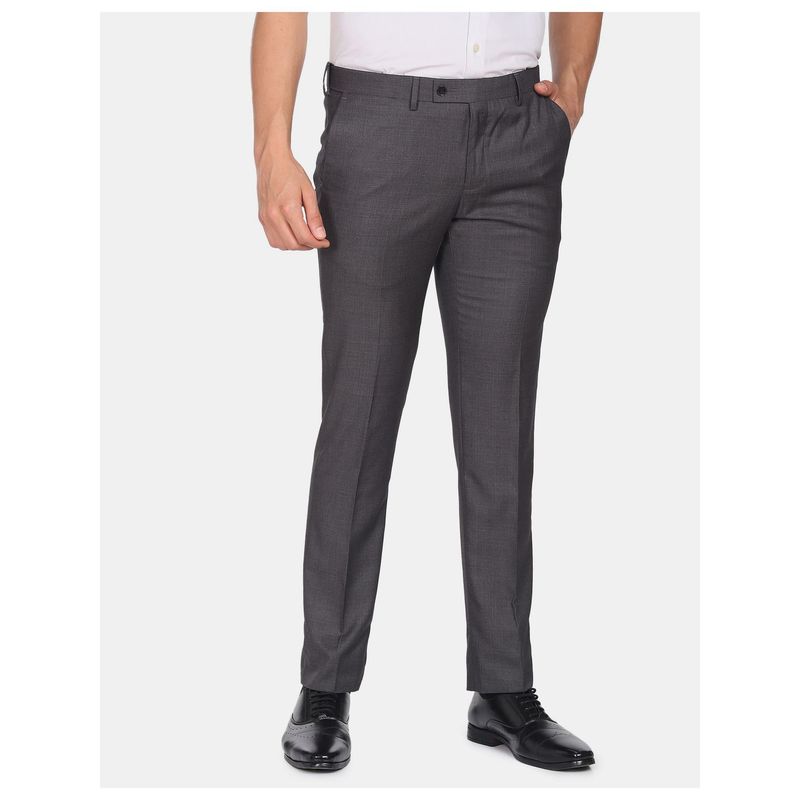 Arrow Men Dark Grey Hudson Tailored Fit Autoflex Formal Trousers (34)
