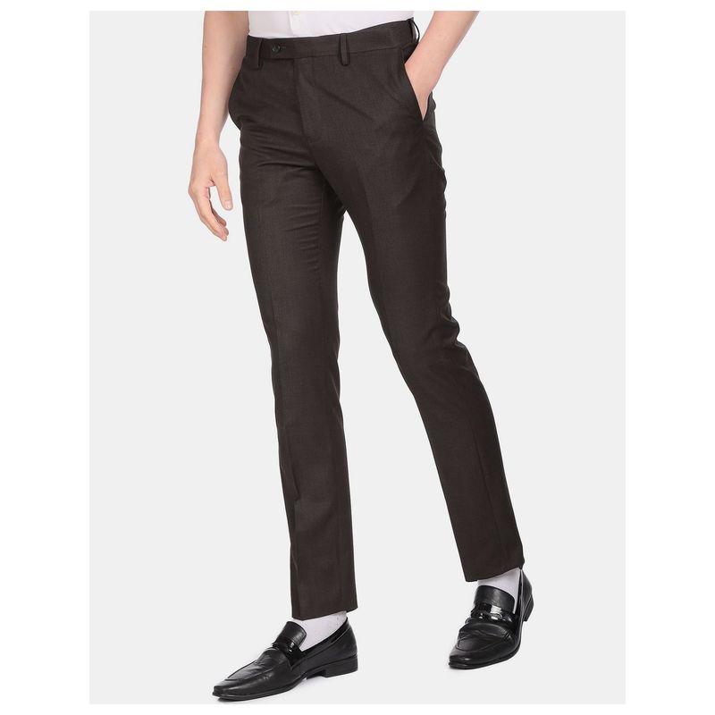 Arrow Men Dark Brown Tapered Fit Auto Flex Formal Trousers (38)