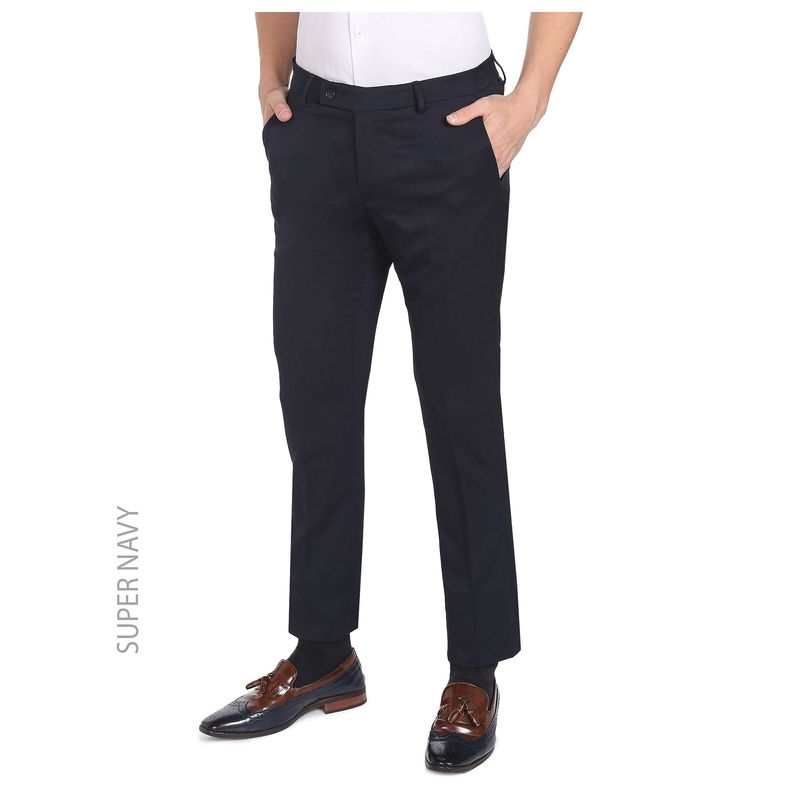Arrow Men Dark Blue Hudson Slim Fit Dobby Weave Formal Trousers (30)