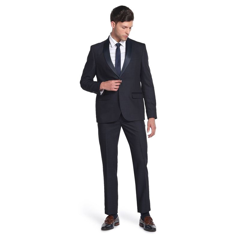 Arrow Blue Shawl Collar Outline Check Two Piece Suit (Set of 2) (40)