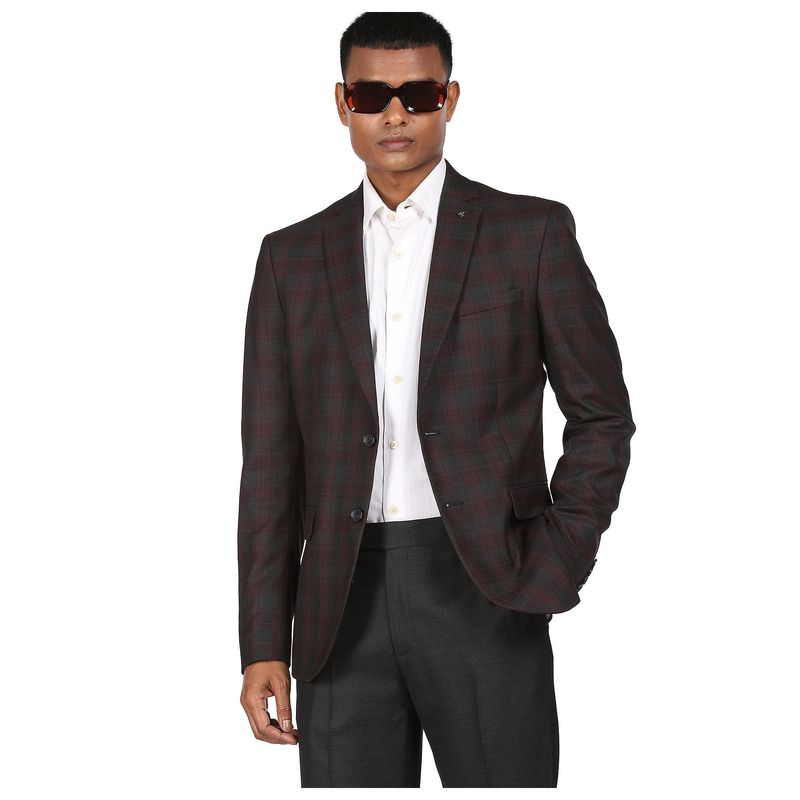 Arrow Men Charcoal And Maroon Tailored Regular Fit Two Piece Suit (Set of 2) (36)