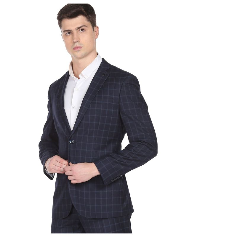 Arrow Men Navy Windowpane Check Two Piece Suit (Set of 2) (38)