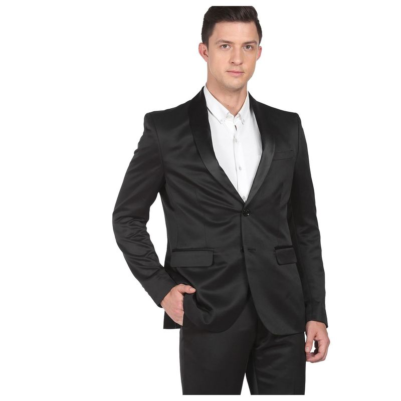 Arrow Men Black Twill Solid Tailored Fit Two Piece Suit (Set of 2) (40)