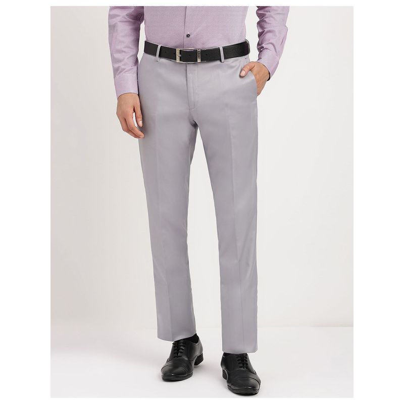 Arrow Grey Autoflex Twill Mid Rise Formal Trousers (34)