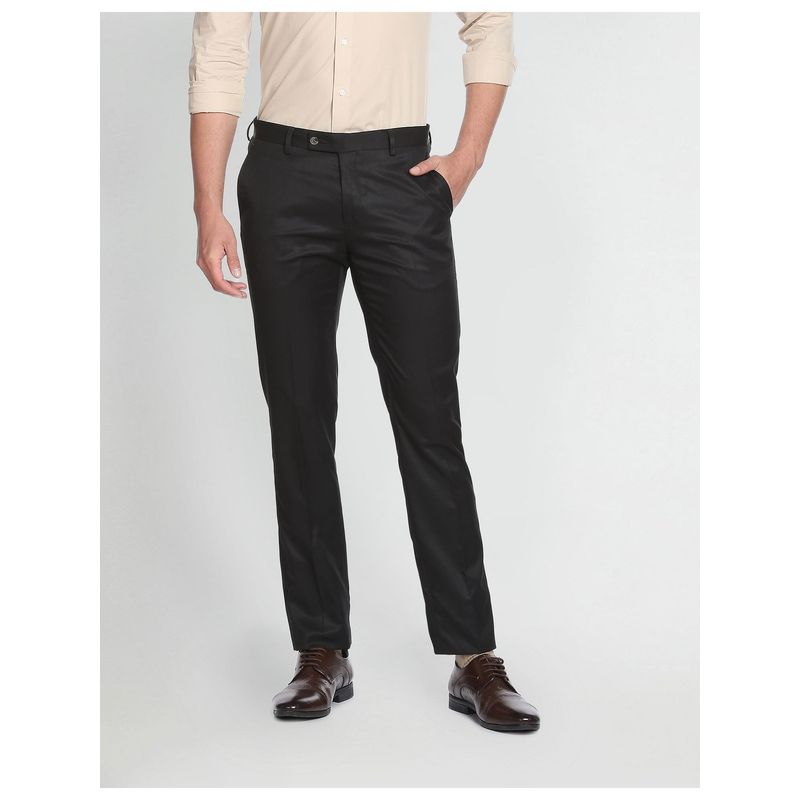 Arrow Black Tailored Regular Fit Solid Formal Trousers (30)