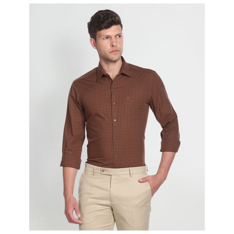 Arrow Brown Micro Check Dobby Formal Shirt (40)