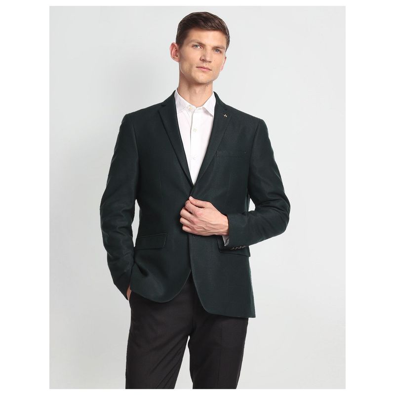 Arrow Notch Lapel Collar Windowpane Check Blazer (38)