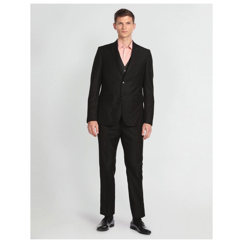 Arrow Notch Lapel Collar Patterned Dobby Three Piece Suit (Set of 3) (44)