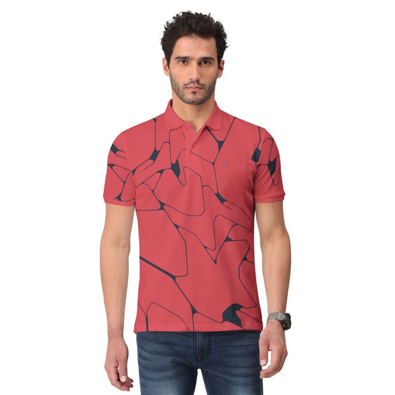 BULLMER Men Coral Trendy Printed Half Sleeve Collar Neck T-Shirt (M)