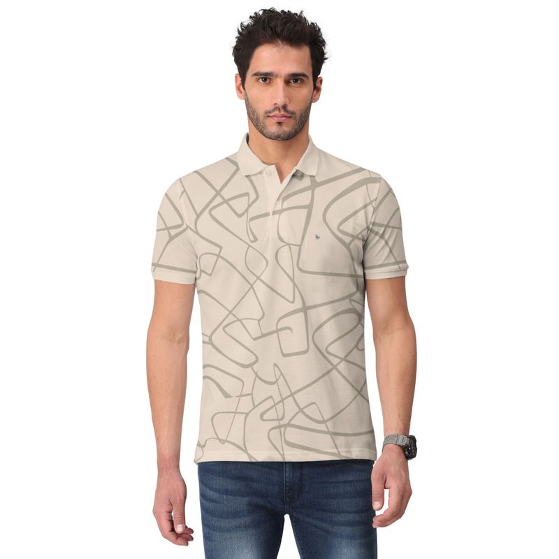 BULLMER Men Beige Trendy Printed Half Sleeve Collar Neck T-Shirt (5XL)