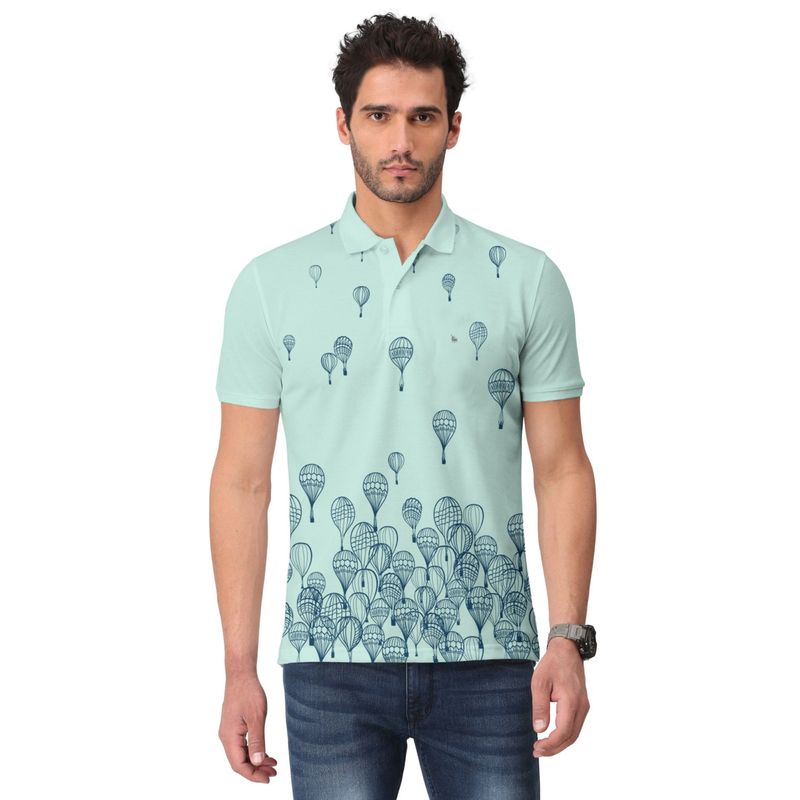 BULLMER Men Neo Mint Green Printed Half Sleeve Collar Neck T-Shirt (L)