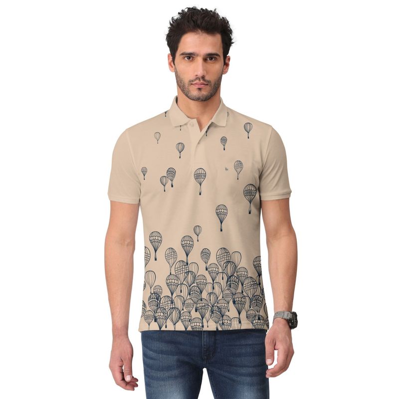 BULLMER Men Oat Meal Trendy Printed Half Sleeve Collar Neck T-Shirt (4XL)
