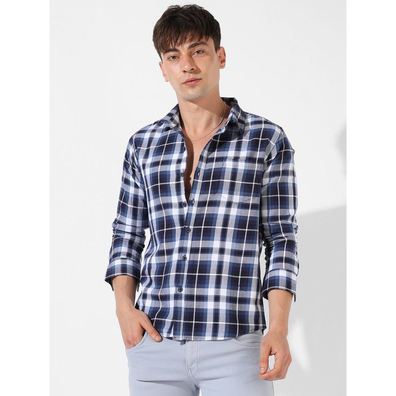 Campus Sutra Men Checkered Casual Blue Shirt (XL)