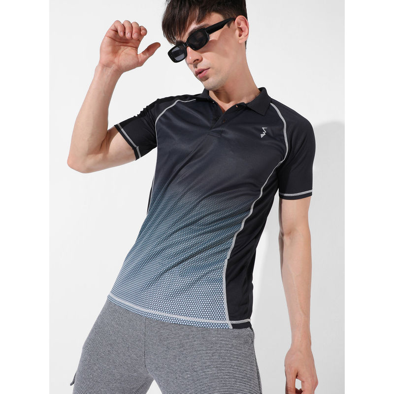 Campus Sutra Men Black Colourblockeded Regular Fit Activewear T-Shirt(S)
