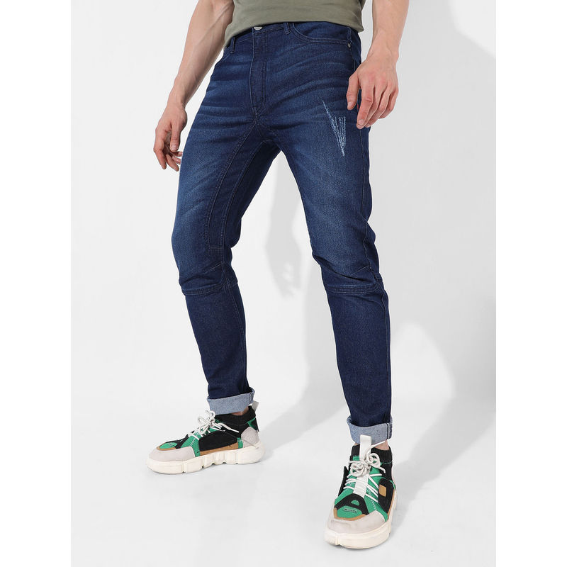Campus Sutra Mens Classic Blue Dark Washed Regular Fit Denim Jeans (36)