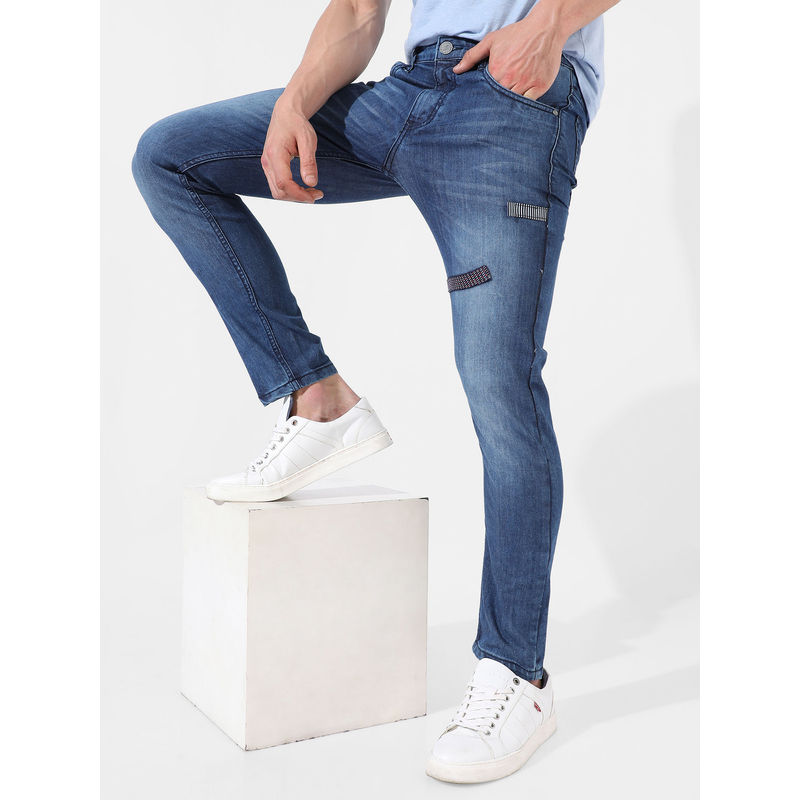 Campus Sutra Mens Classic Blue Medium Washed Regular Fit Denim Jeans (36)