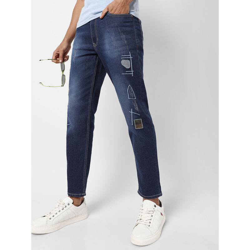 Campus Sutra Mens Classic Blue Medium Washed Regular Fit Regular Fit Denim Jeans (36)