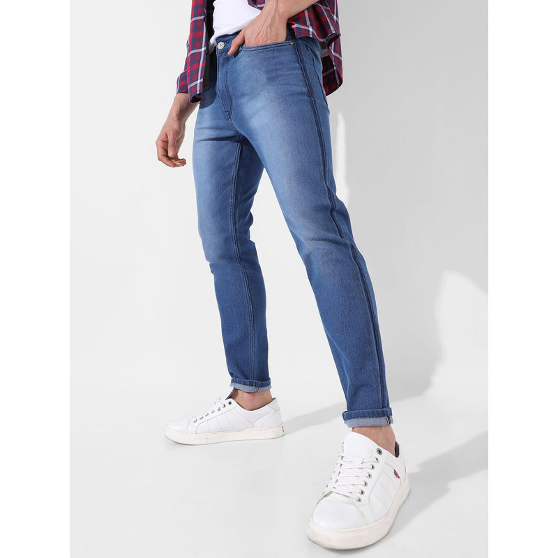 Campus Sutra Mens Classic Blue Light Washed Regular Fit Denim Jeans (32)