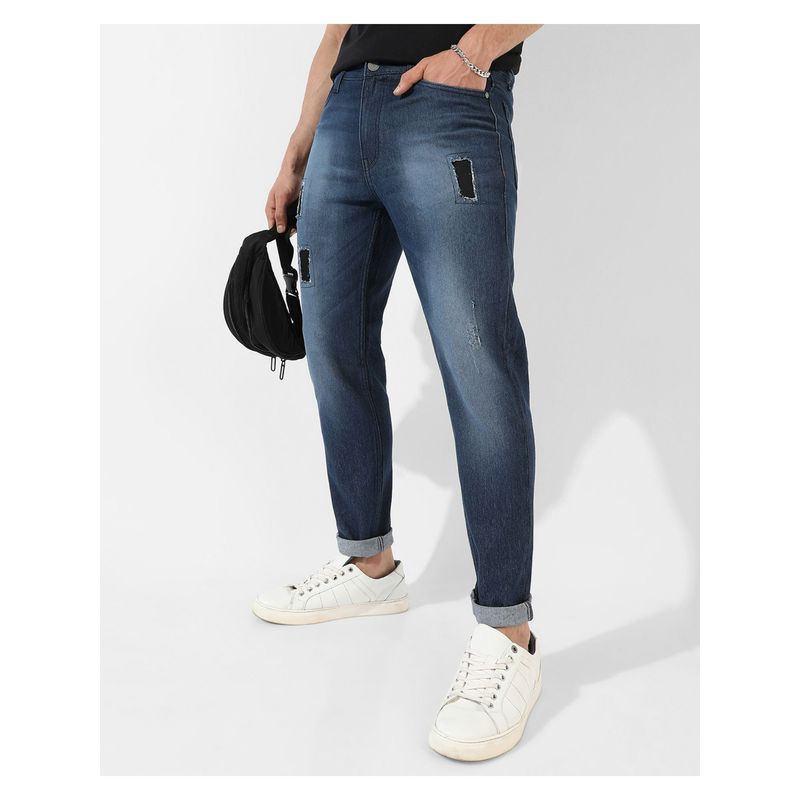 Campus Sutra Mens Classic Navy Blue Dark Washed Regular Fit Denim Jeans (32)