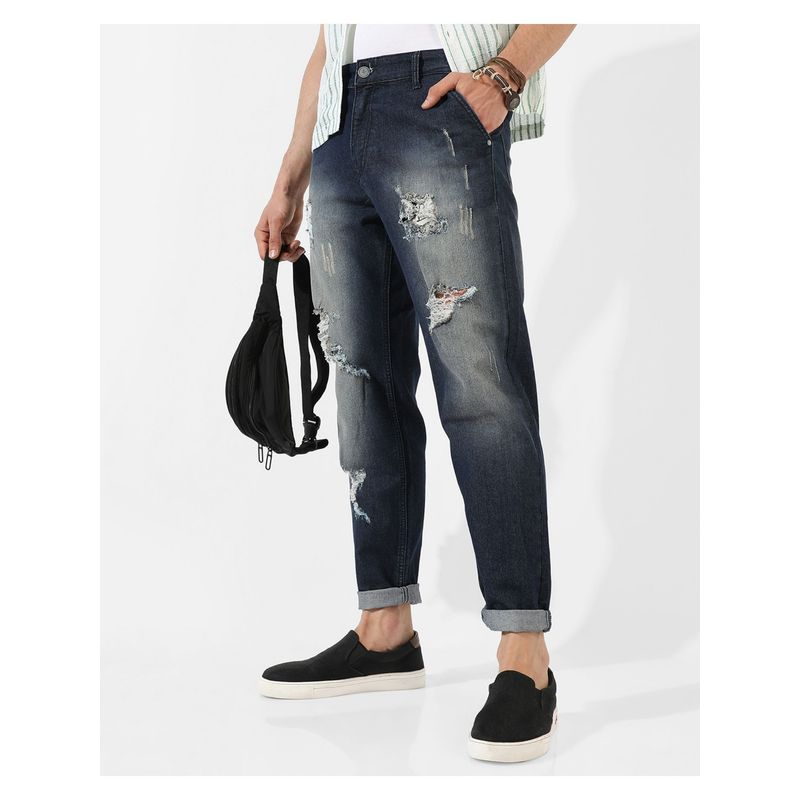 Campus Sutra Mens Classic Dark Blue Dark Washed Regular Fit Denim Jeans (34)