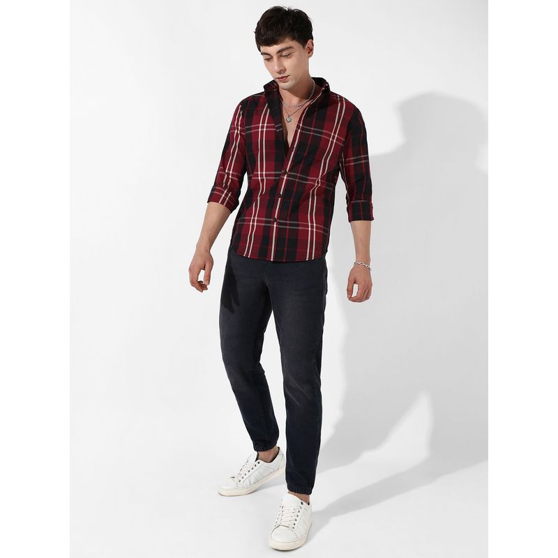 Campus Sutra Mens Plaid Red Cotton Shirt (L)