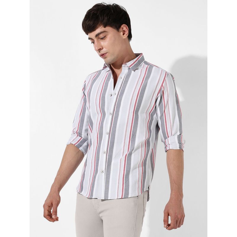 Campus Sutra Mens Multi Track Striped Button Up Multi Color Shirt (XL)