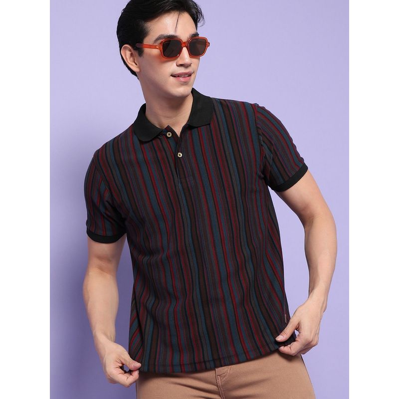 Campus Sutra Men Striped Stylish Half Sleeve Casual Polo T-Shirt - Multi-Color (S)