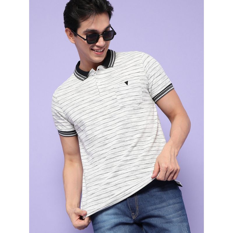 Campus Sutra Men Half Sleeve Stylish Striped Casual Polo T-Shirt - Grey (L)