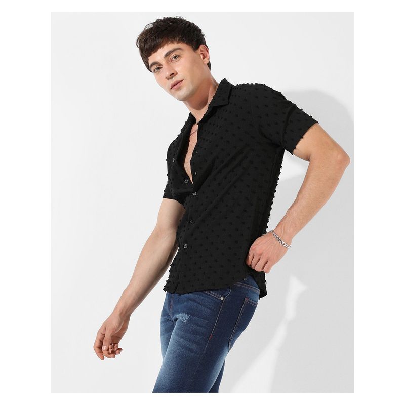CAHOOT Men Textured Stylish Casual Shirts - Black (L)