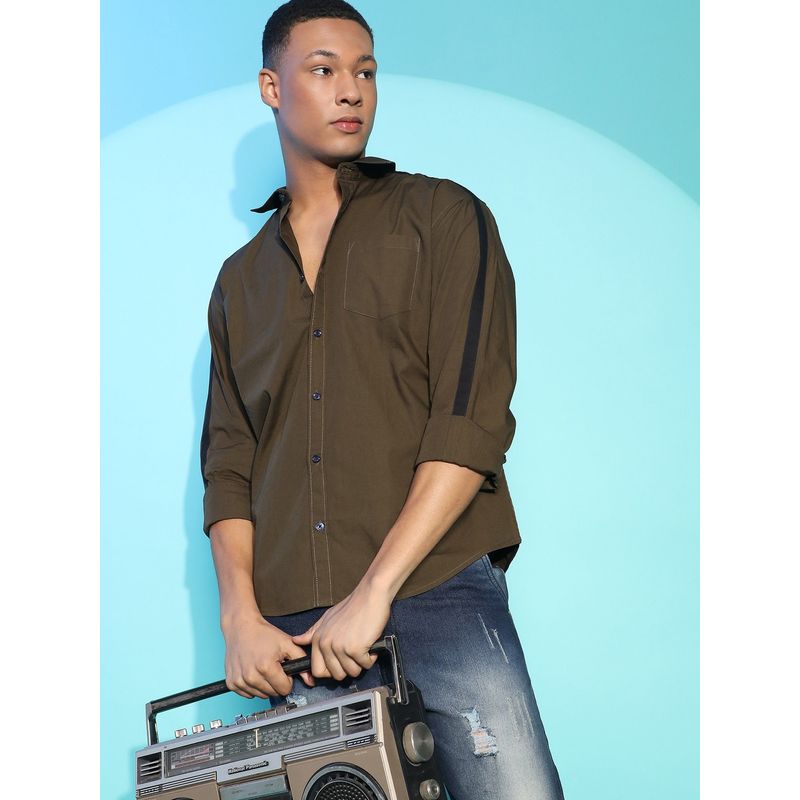 Campus Sutra Men Solid Stylish New Trends Casual Spread Shirt - Olive (L)